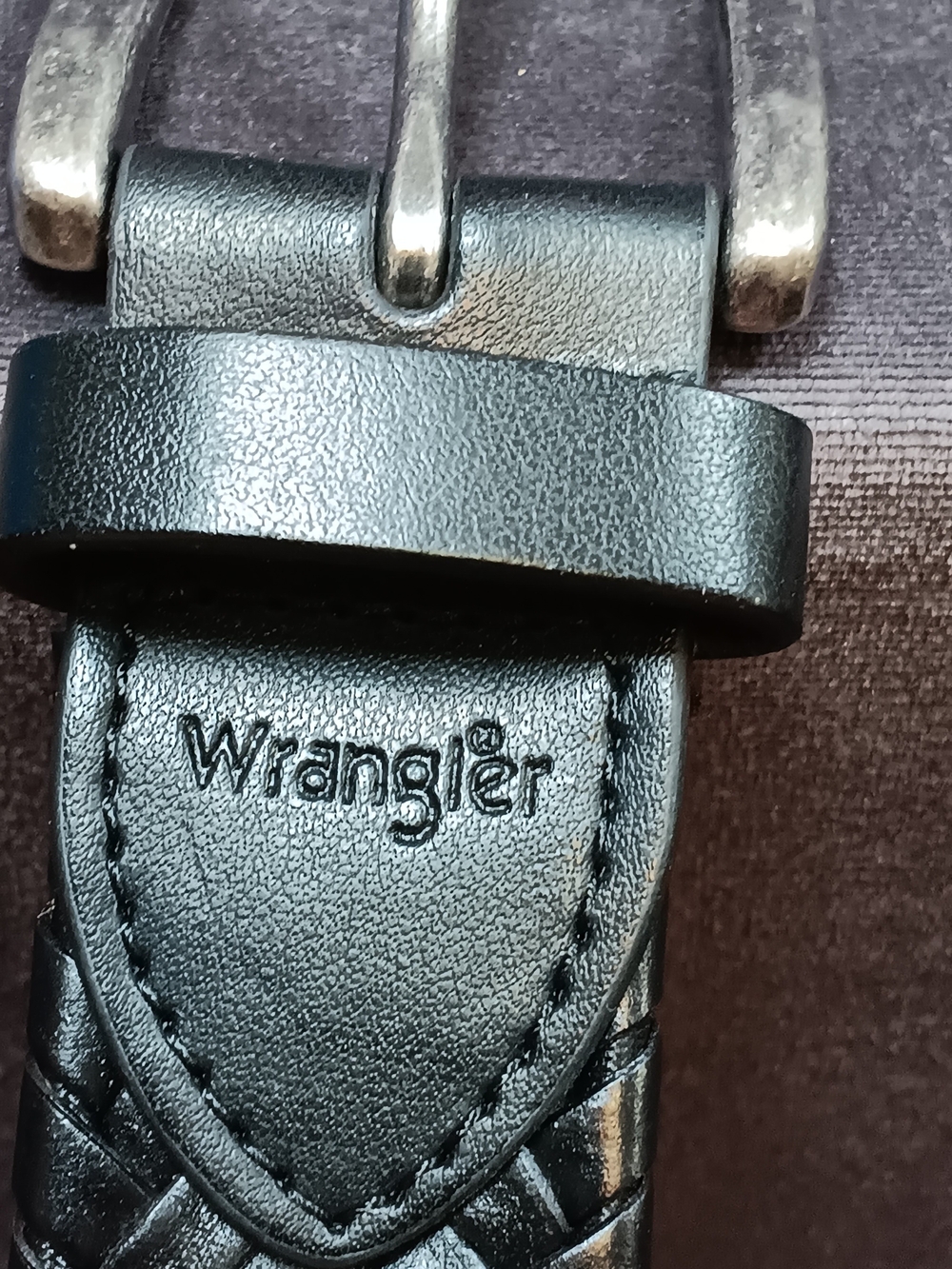 Wrangler Black Leather Woven Belt with Silver Buckle Accents